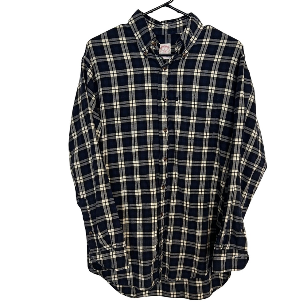 Brooks Brothers Mens Button Down Long‎ Sleeve Blue White Plaid Cotton